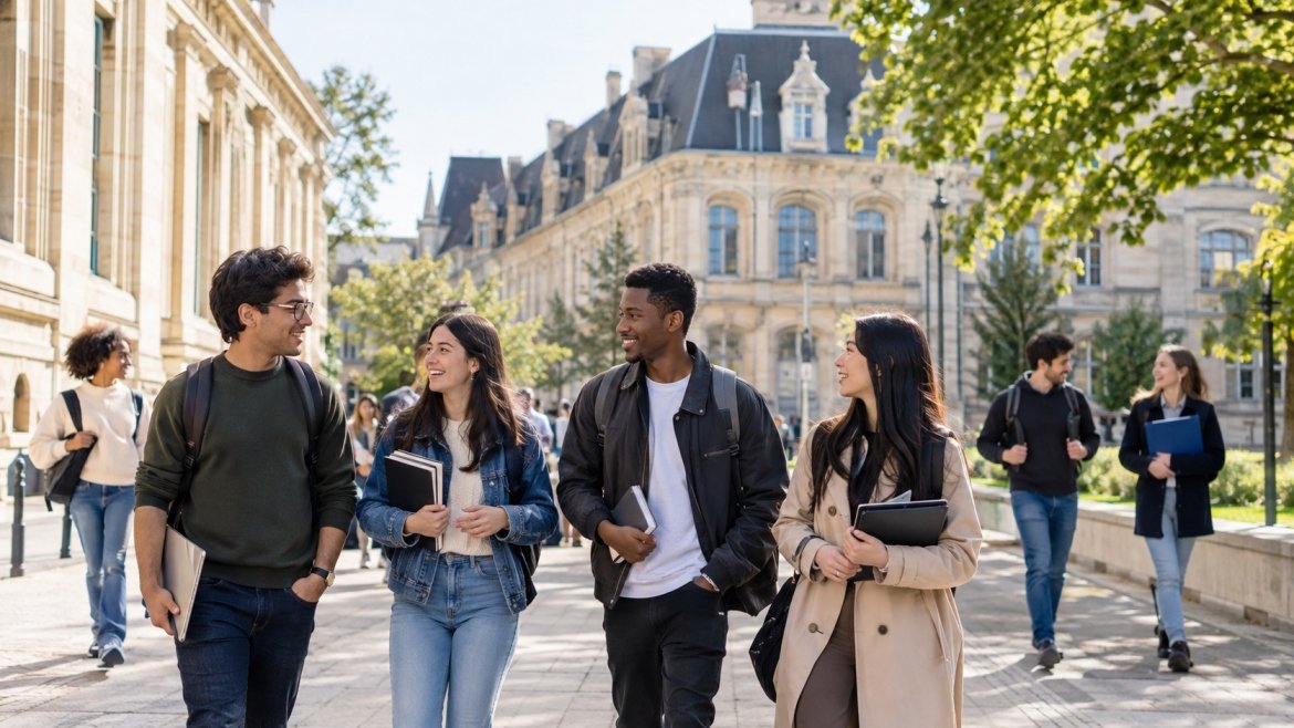 International students at a French university campus