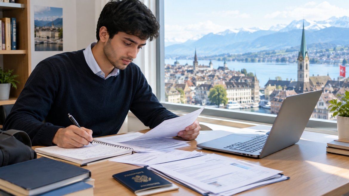 Student preparing documents for a Swiss Government scholarship application
